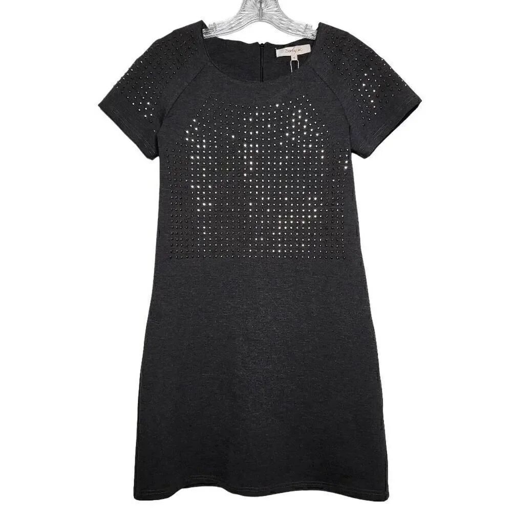 Derhy Gray Rhinestone Embellished Mini Dress Size Small
